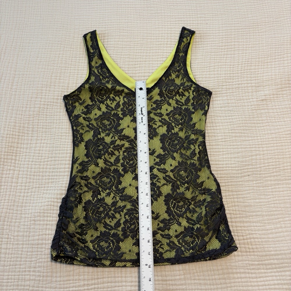 Vintage Y2K Wet Seal Lace Cami Overlay Tank Top Medium Neon Green Punk Grunge - Picture 7 of 7